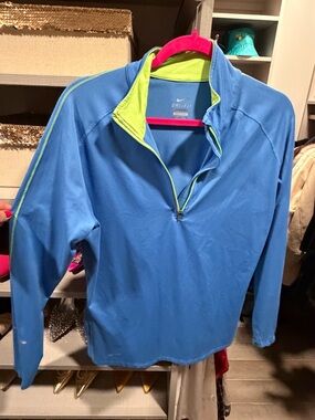 Nike Blue Quarter-Zip Dri-FIT Pullover with Lime Accents